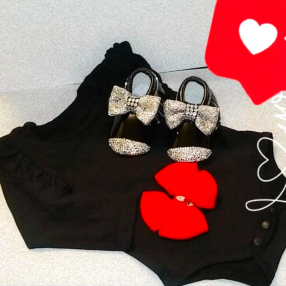 BLING SHOES /  ONESIE  & BOW SET